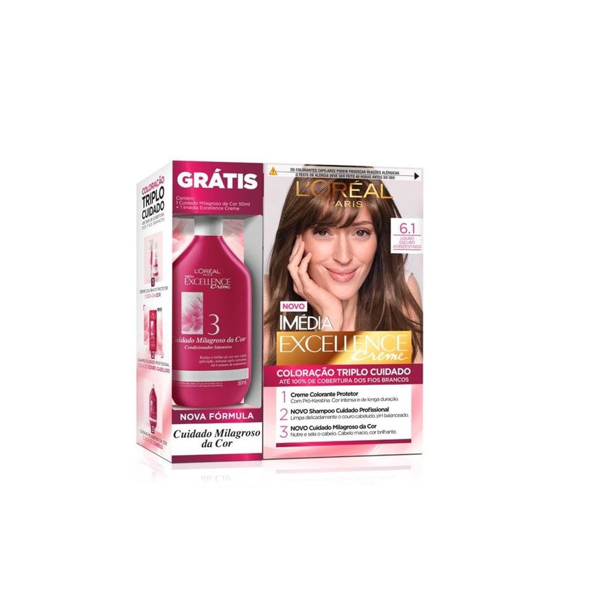 Imedia Tintura excellence Louro Escuro acinzentado 6.1 gratis Tratamento cuidado milagroso da Cor 50g