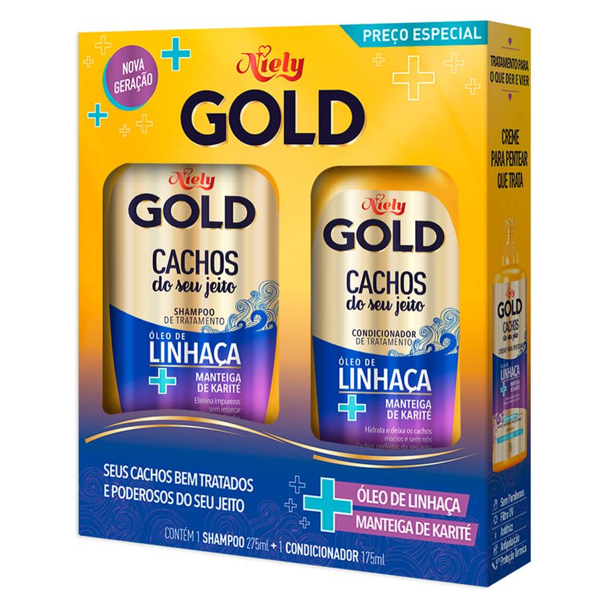 Niely Gold Kit Shampoo Cachos do Seu Jeito 275ml 1 Uni + Condicionador Niely Gold Cachos do Seu Jeito 175ml 1 Uni