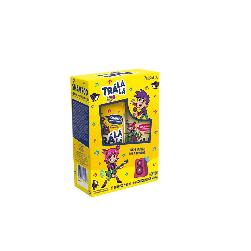 Tralala Kit Shampoo Infantil Trá Lá Lá Kids Sem Embaraço 480ml 1 Unidade + Condicionador Infantil Trá Lá Lá Kids Sem Embaraço 250ml 1 Unidade