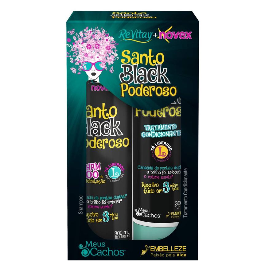 Novex Shampoo Revitay Santo Black Poderoso 300ml + Tratamento Condicionante Novex Revitay Santo Black Poderoso 300ml
