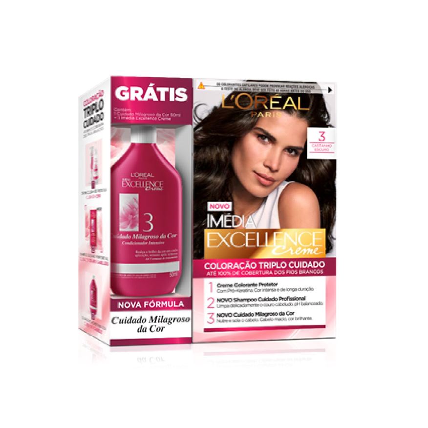 Imedia Tintura Imédia excellence Creme Castanho escuro 3gátis condicionador cuidado milagroso da Cor