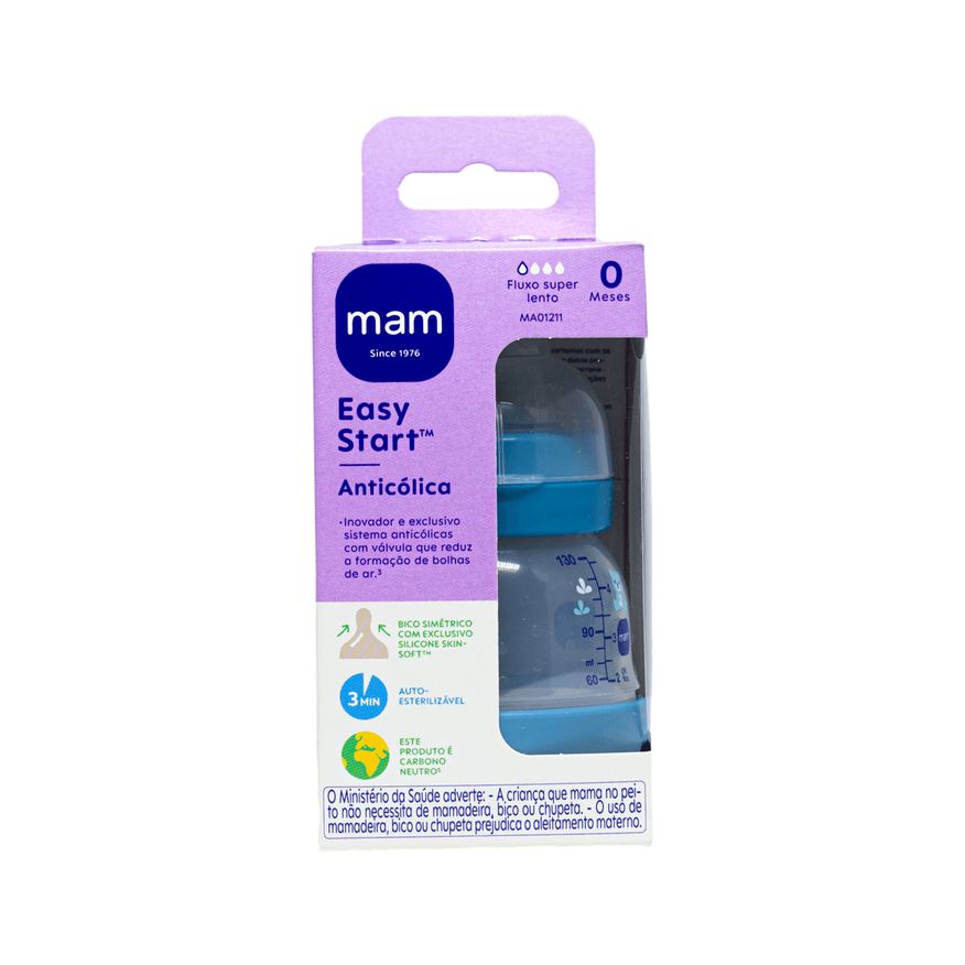 MAM Mamadeira Easy Start Anticólica Bico de Silicone de 0 a 6 meses Azul 130ml 1 Unidade