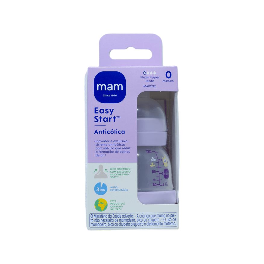 MAM Mamadeira Easy Start Anticólica Bico de Silicone de 0 a 6 meses Rosa 130ml 1 Unidade