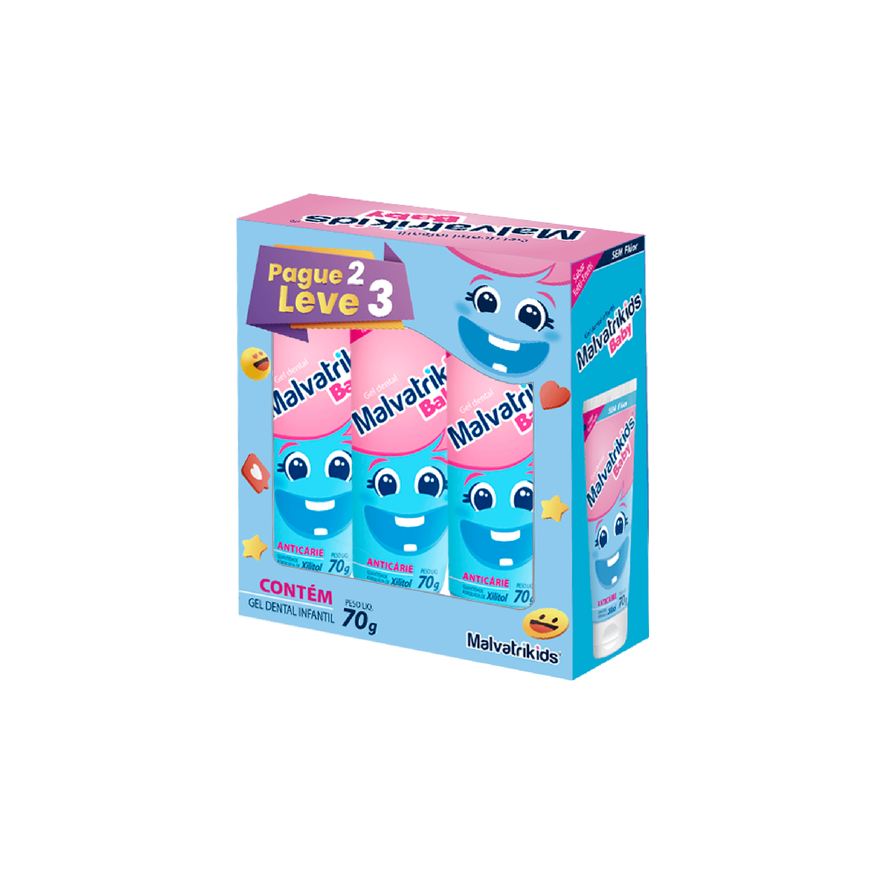Malvatrikids Kit Gel Dental Infantil Baby Anticáries 70g 3 Unidades Leve 3 Pague 2