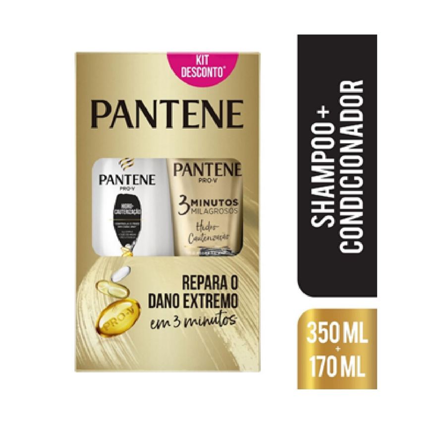 Pantene Kit Shampoo Pro-V Hidro Cauterização 350ml 1 Unidade + Condicionador Pantene Pro-V 3 Minutos Milagrosos 170ml 1 Unidade