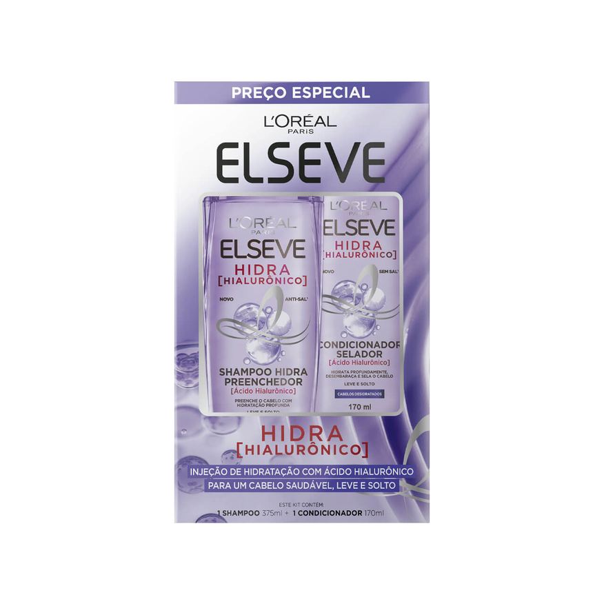 Elseve Kit Shampoo Hidra Hialurônico 375ml 1 Unidade + Condicionador Elseve Hidra Hialurônico 170ml 1 Unidade