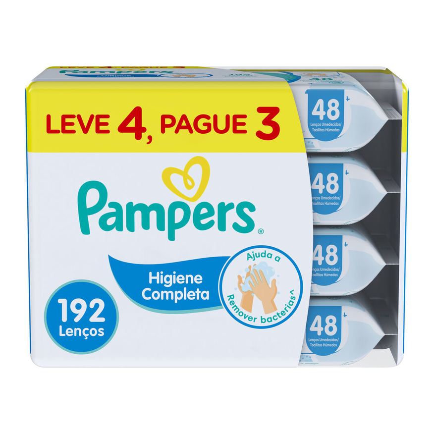 Pampers Lenços Umedecidos Higiene Completa Sem Álcool e Sem Perfume 48 Unidades Leve 4 Pague 3
