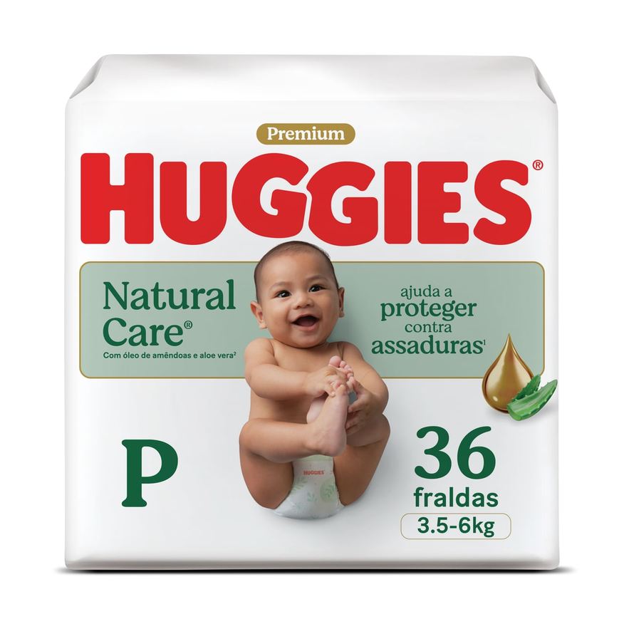 Huggies Fralda Descartável Premium Natural Care P - 36 Unidades