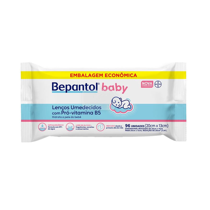 Bepantol Lenços Umedecidos Baby Sem Fragrância Hipoalergênico com Pró-Vitamina B5 Recém-Nascido 96 Unidades Leve Mais por Menos