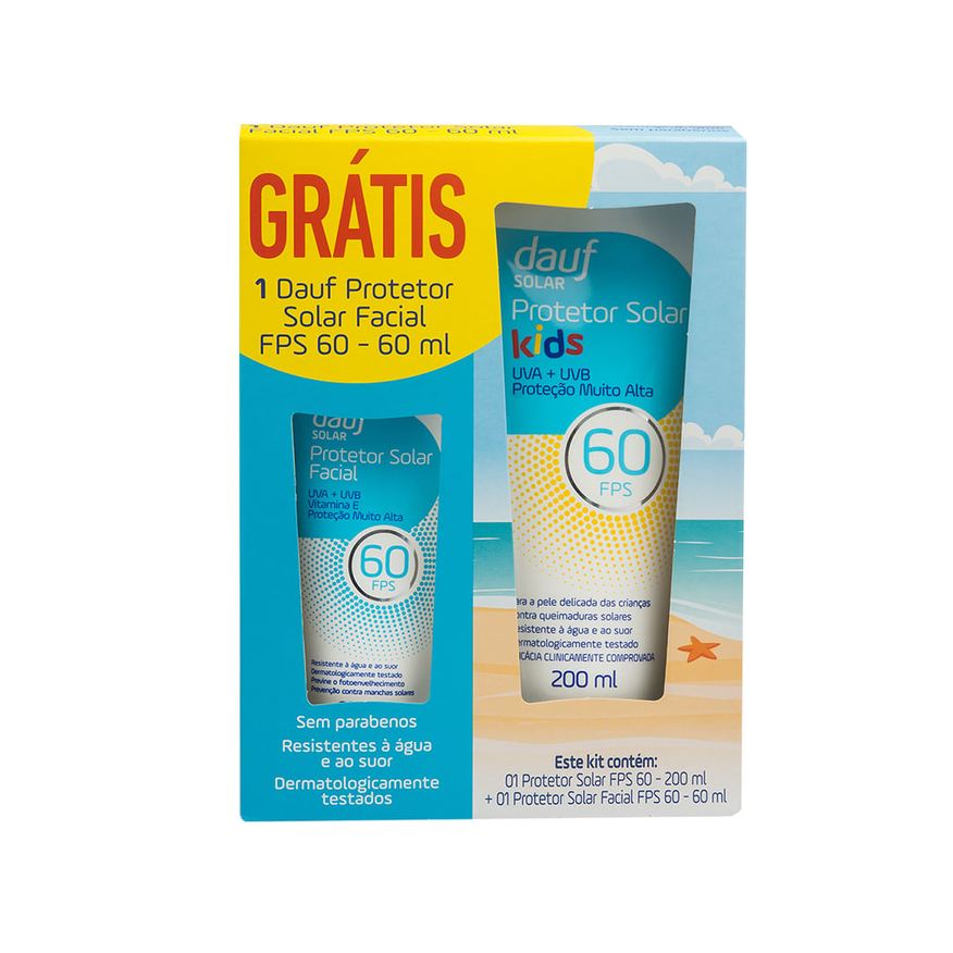 Dauf Protetor Solar Kids Fps60 200ml Gratis Protetor Solar Facial Fps60 60ml
