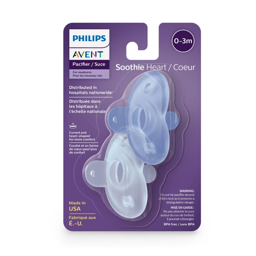 Philips Avent Chupeta Soothie Heart de 0 a 3 meses Flexível Silicone Azul 2 Unidades