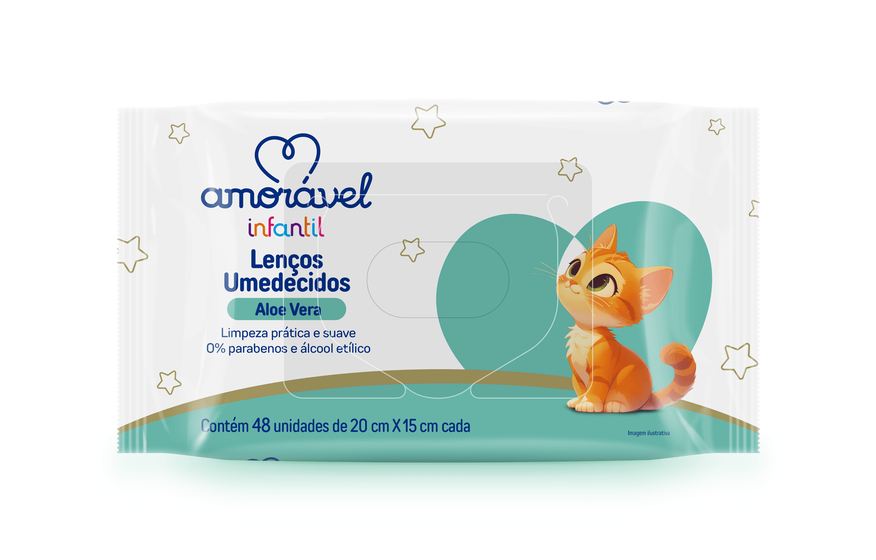 Amoravel Lenço Umedecido Amorável Baby Aloe Vera 48 Unidades