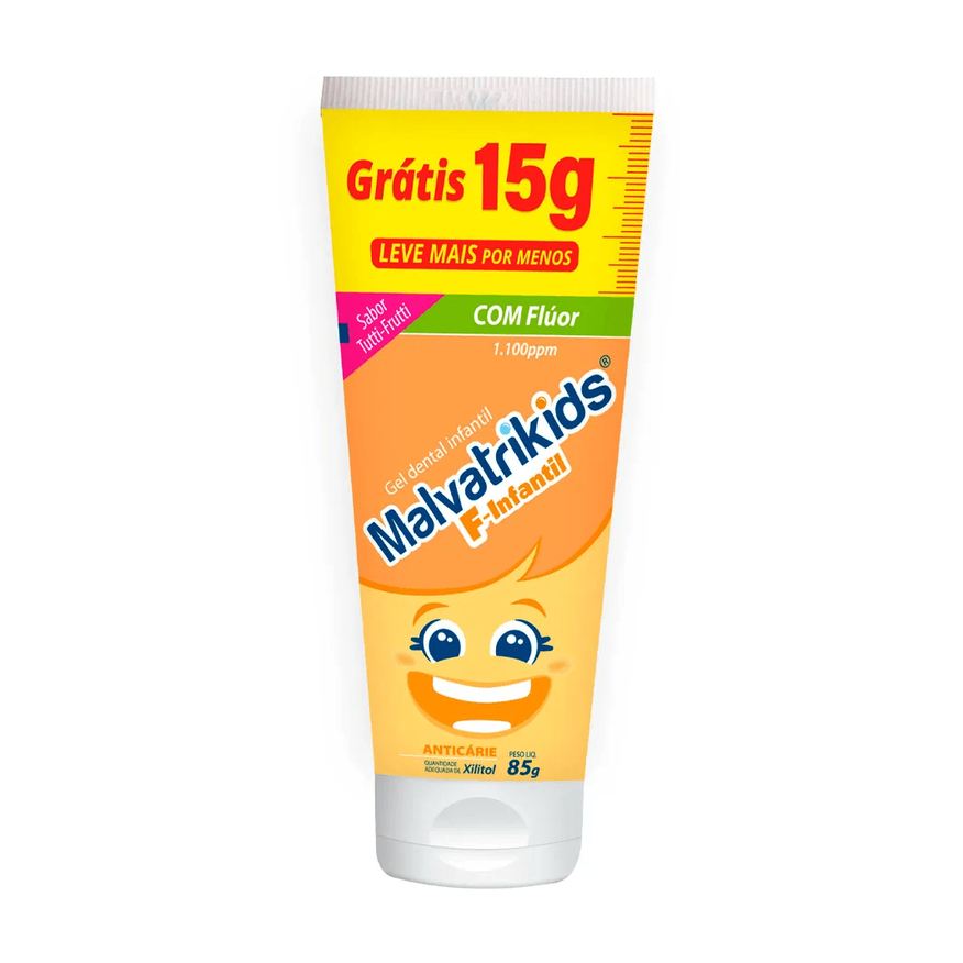 Malvatrikids Gel Dental Infantil F-Infantil Anticáries Flúor Xilitol Sabor Tutti Frutti 85g