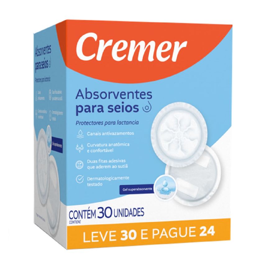 Cremer Absorvente para Seios Superabsorvente 30 Unidades Leve 30 Pague 24