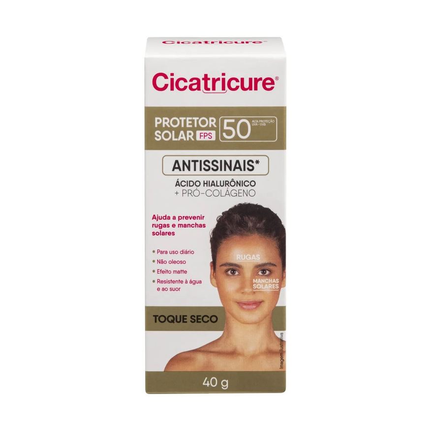 Genomma Protetor Solar Facial Cicatricure Antissinais FPS50 Efeito Matte 40g