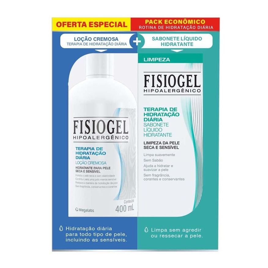 Fisiogel Kit Loção Hidratante 400ml 1 Unidade + Sabonete Líquido Fisiogel Hidratante 150ml 1 Unidade