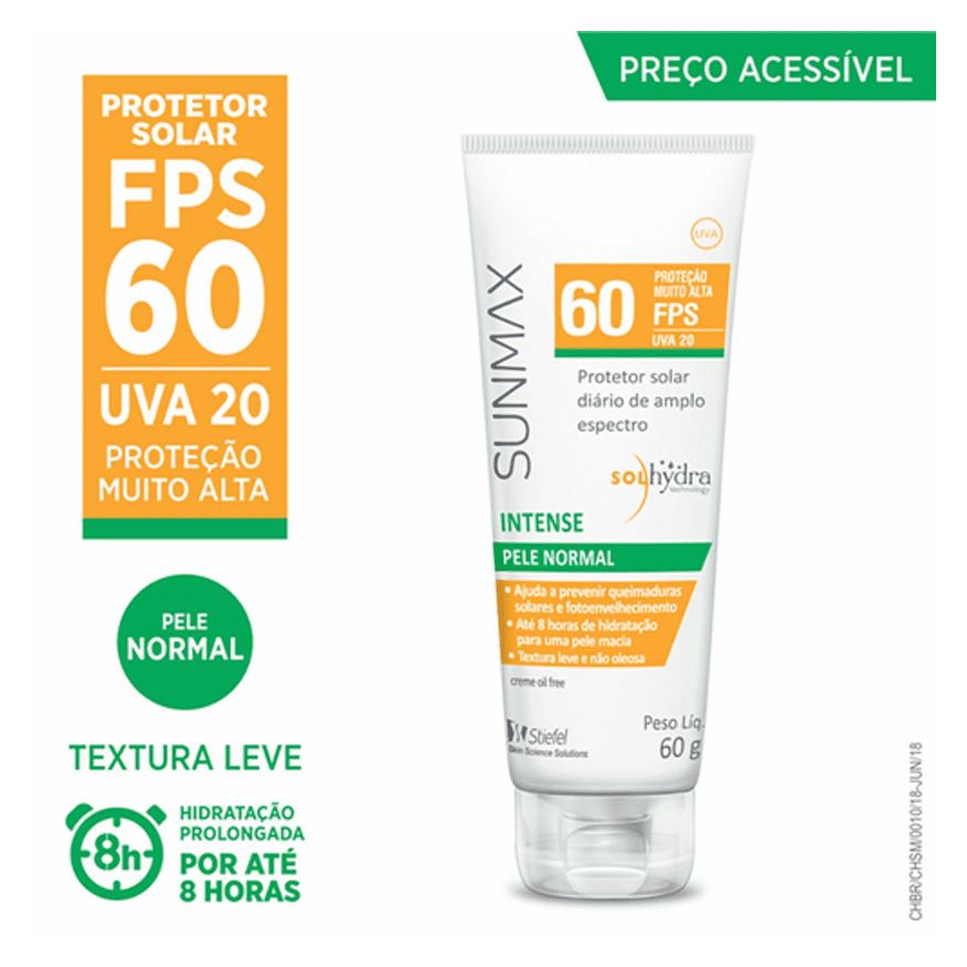 Sunmax Protetor Solar Facial Intense FPS60 Não Oleoso 60g