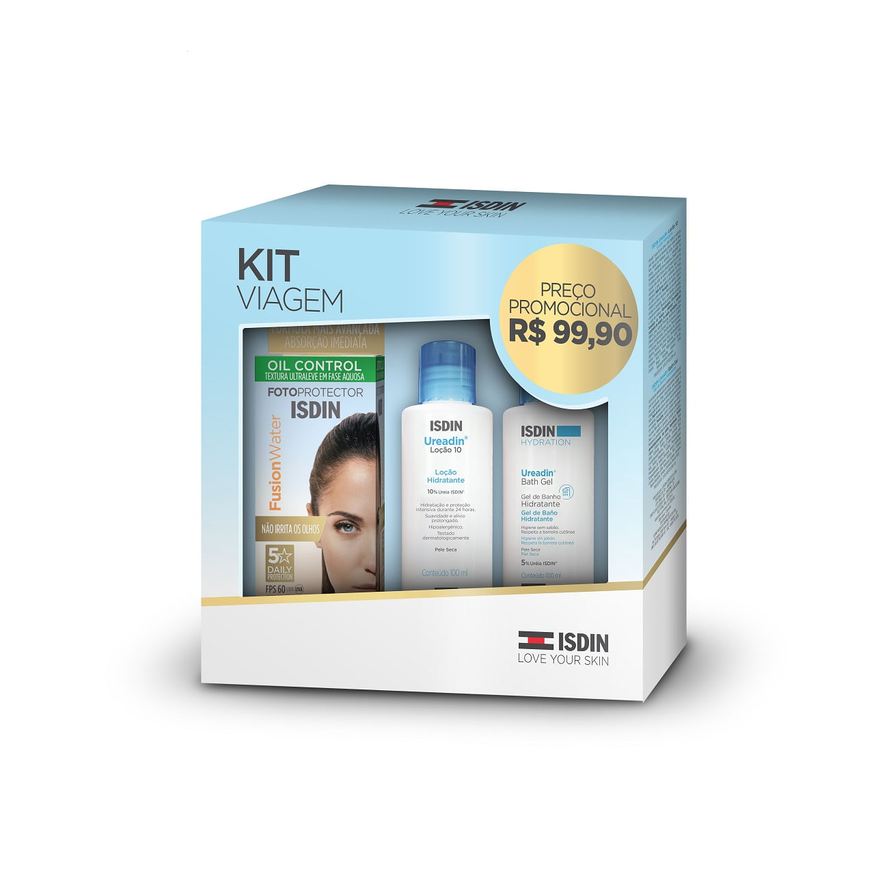 ISDIN Kit Protetor Solar Facial Fusion Water FPS60 30ml 1 Uni + Loção Hidratante Ureadin 10 100ml 1 Uni + Gel de Banho Ureadin 100ml