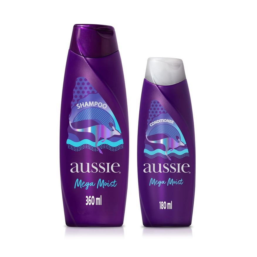 Aussie Kit Shampoo Mega Moist 360ml 1 Unidade + Condicionador Aussie Mega Moist 180ml 1 Unidade