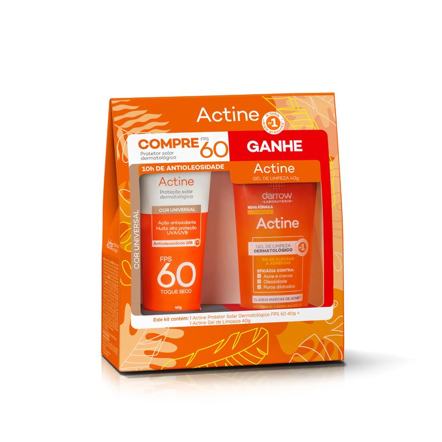Darrow Kit Protetor Solar Facial Actine Antioleosidade FPS60 Cor Universal 1 Unidade + Gel de Limpeza Actine 40g 1 Unidade
