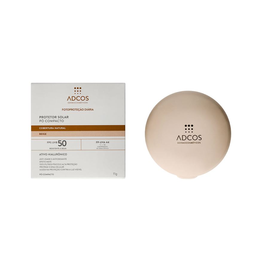 Adcos Protetor Solar Facial FPS50 Ácido Hialurônico Pó Compacto Cor Beige 11g