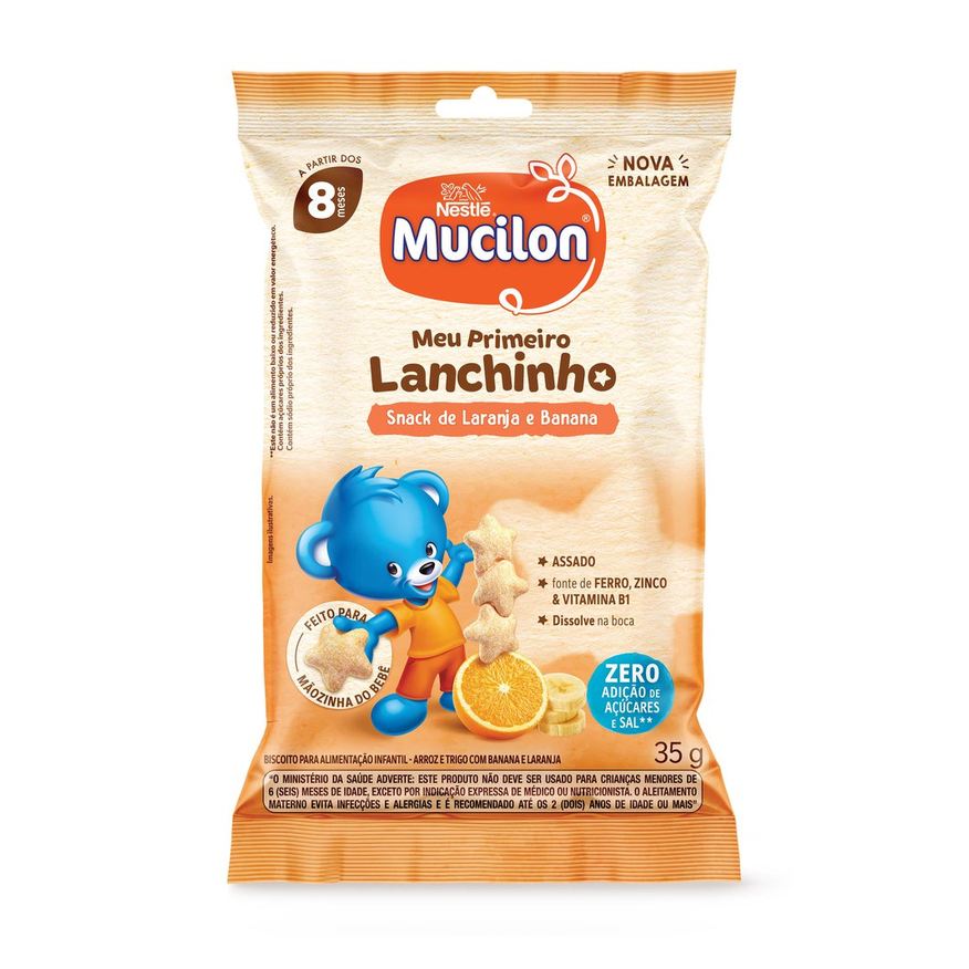 Mucilon Snack Infantil Meu Primeiro Lanchinho Sabor Laranja e Banana 35g