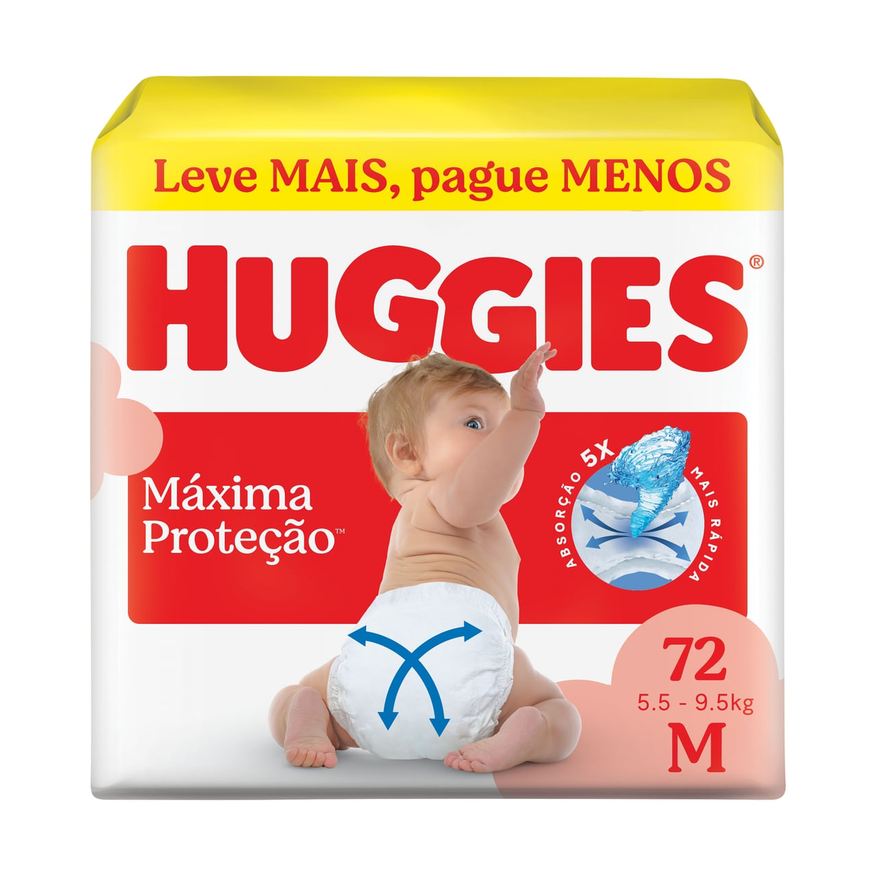 Huggies Fralda Descartável Máxima Proteção M 72 Unidades