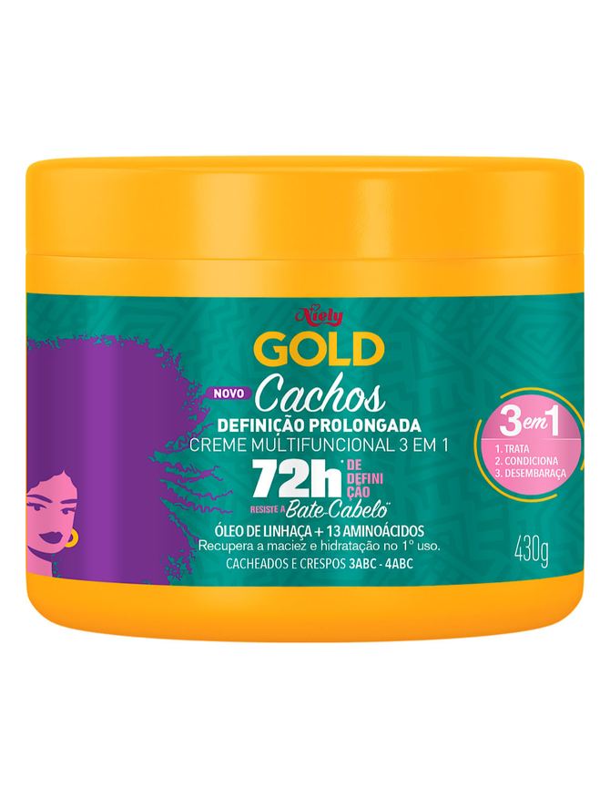 Niely Gold Creme Multifuncional Cachos Definição Prolongada 72h 430g