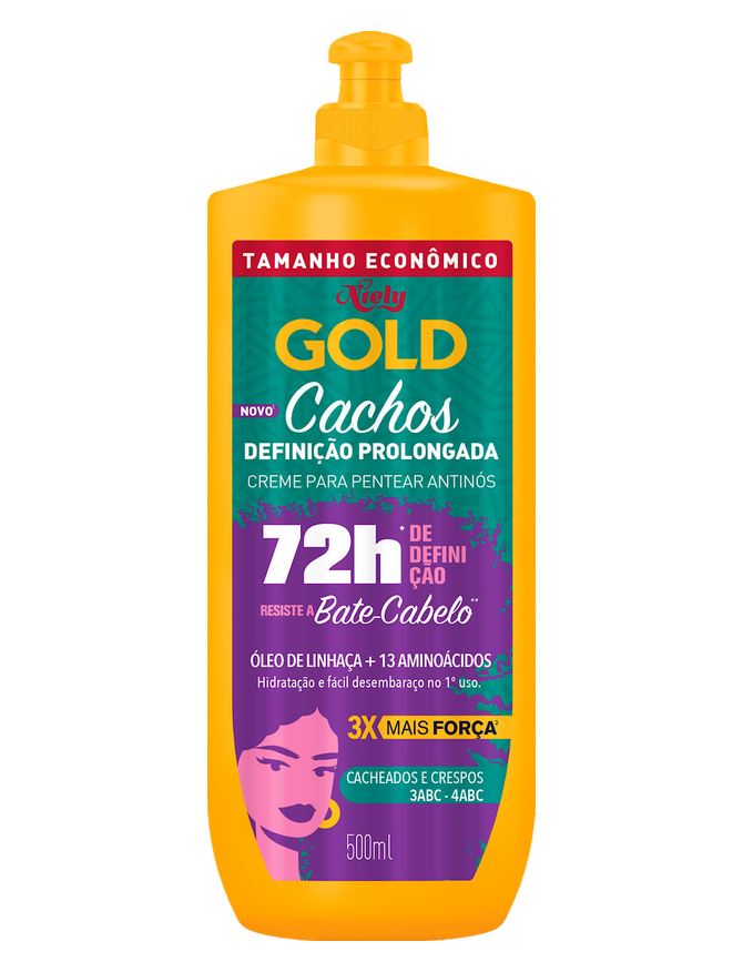 niely gold Creme Para pentear Cachos definição prolongada 72h Com 500ml