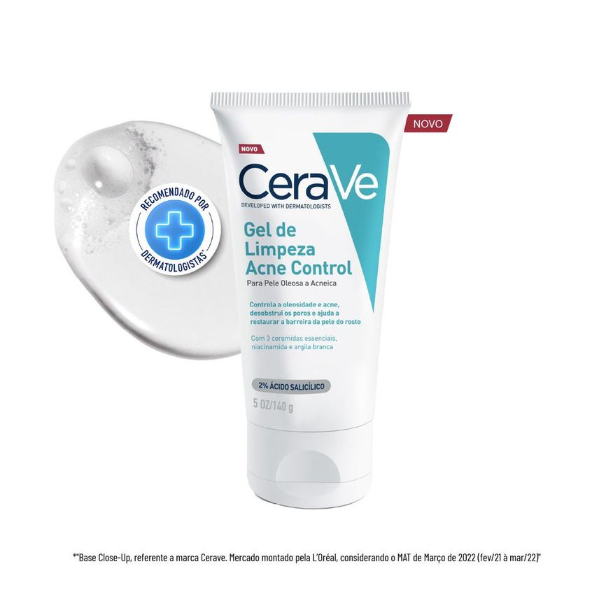 CeraVe Gel de Limpeza Facial Acne Control com Ácido Salicílico 140g