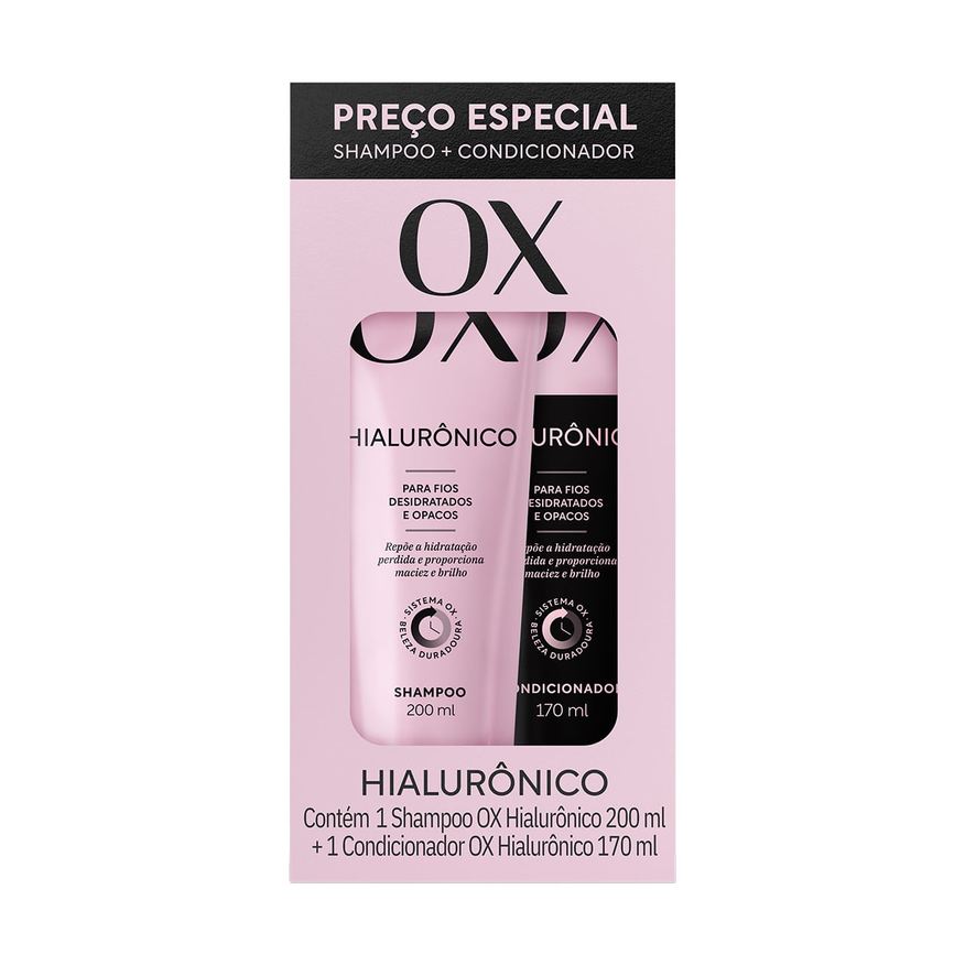 OX Kit Shampoo Hialurônico 200ml 1 Unidade + Condicionador OX Hialurônico 170ml 1 Unidade
