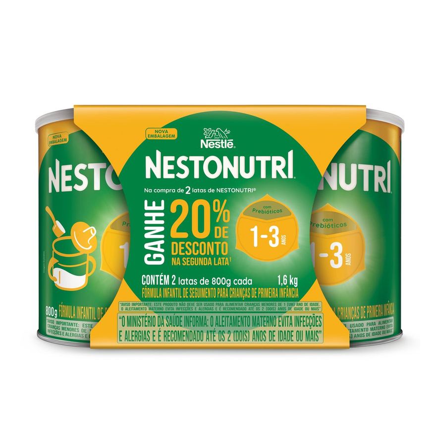 Nestonutri Kit Fórmula Infantil de 1 a 3 Anos 800g 2 Unidades Ganhe 20% de Desconto na Segunda Lata