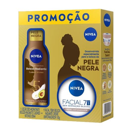 Nivea Kit Loção Hidratante Beleza Radiante Pele Negra 200ml 1 Unidade + Creme Facial Nivea Uniformizador 100g 1 Unidade