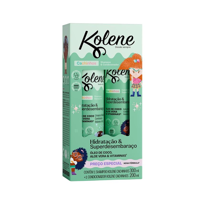 Kolene Kit Shampoo Infantil Cachinhos 300ml 1 Unidade + Condicionador Infantil Kolene Cachinhos 200ml 1Unidade