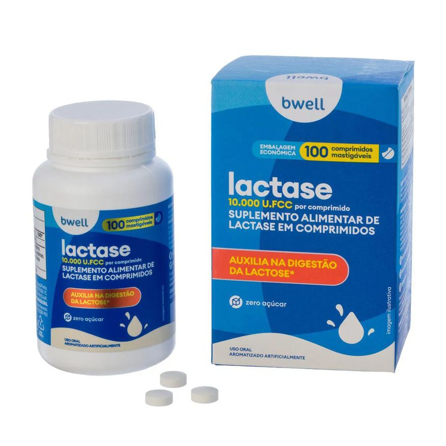 10.000 Lactase FCC bwell 100 Comprimidos Mastigáveis