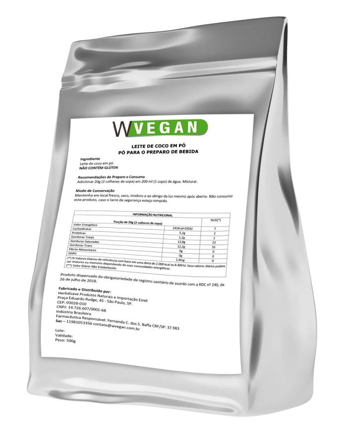 de Leite Coco em Pó 1kg Embalagem Refil Wvegan Vegano