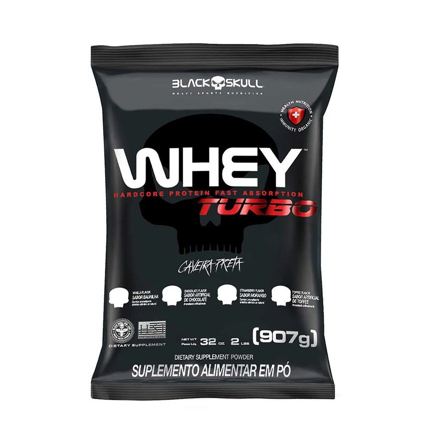 Black Skull Refil Whey Turbo Baunilha 907g