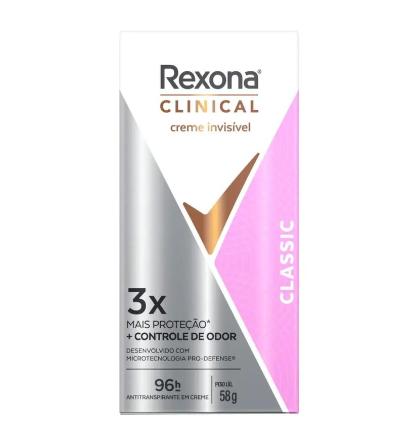 Rexona Desodorante Antitranspirante Stick Creme Clinical Classic Feminino 96h 58g
