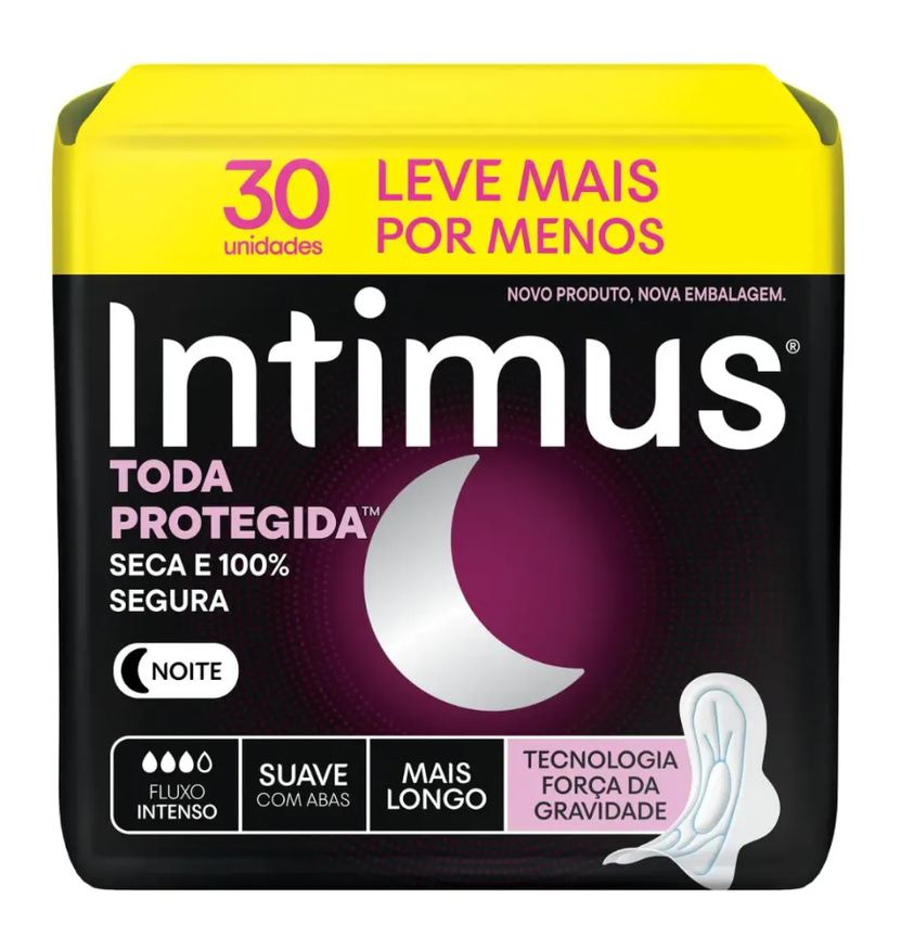 Intimus Absorvente Noturno Toda Protegida Cobertura Suave Com Abas 30 unidades