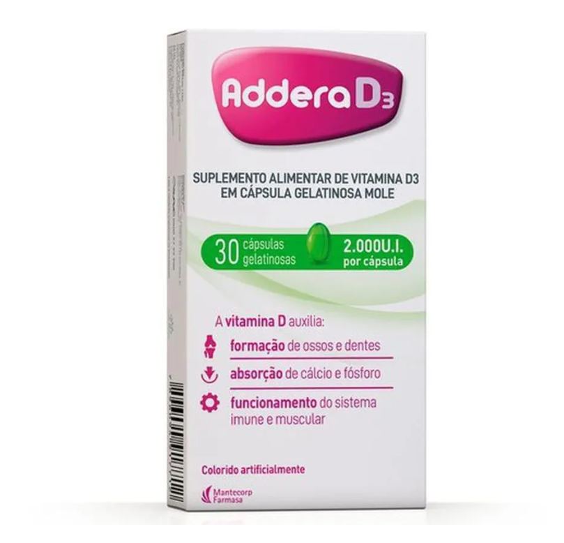 Addera Suplemento Alimentar Vitamina D 2.000UI D3 30 cápsulas