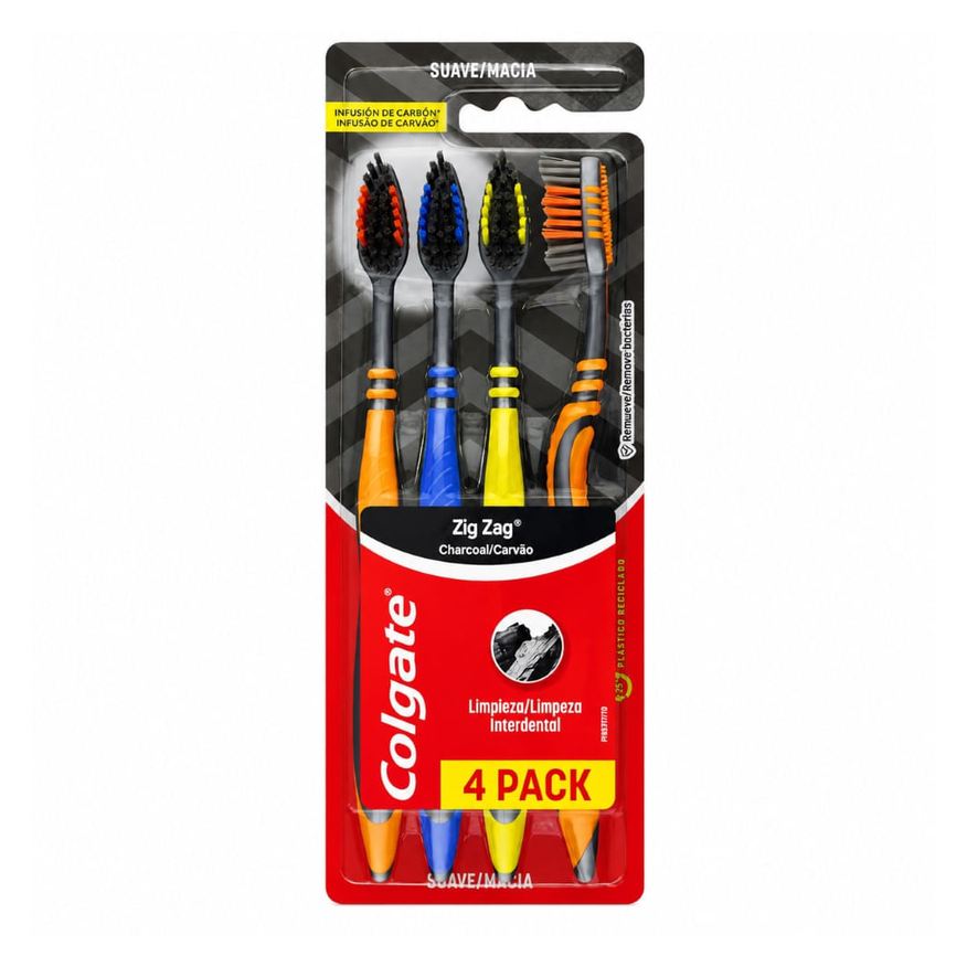 Colgate Escova Dental Zigzag Carvão 4 Unidades