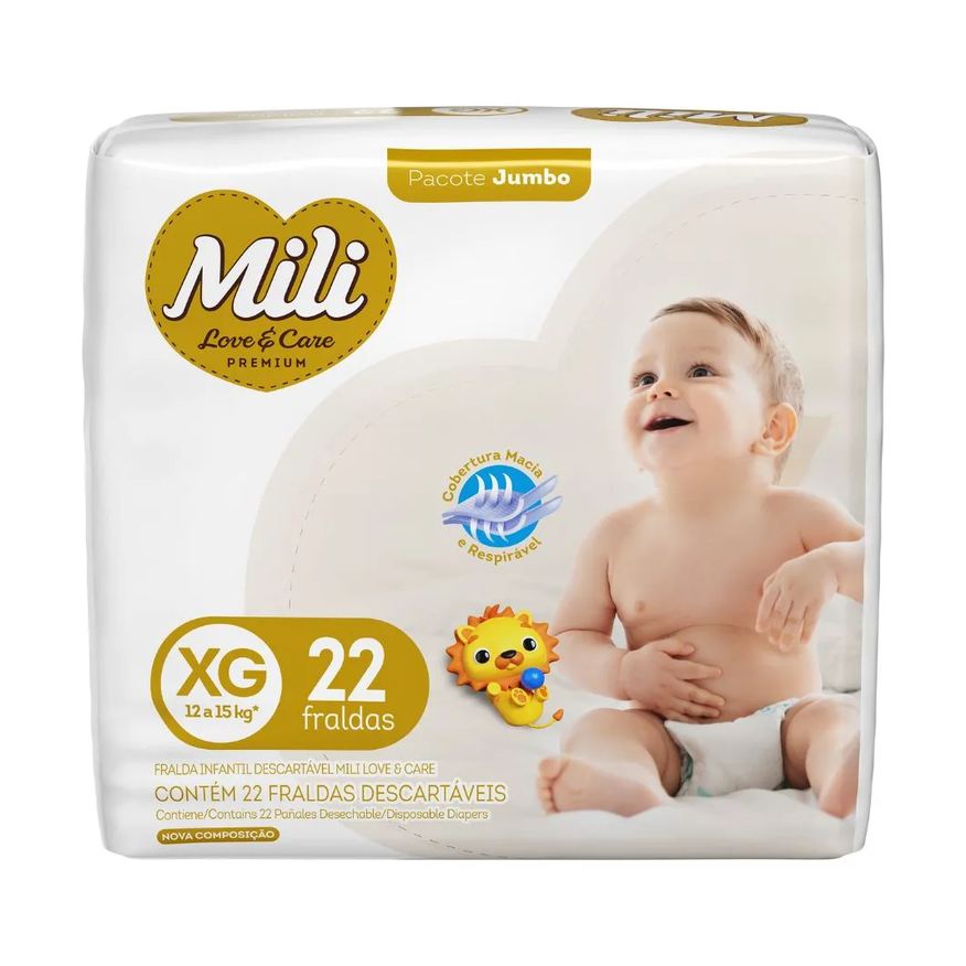 Mili Fralda Love E Care Xg Jumbo Com 22 Unidades
