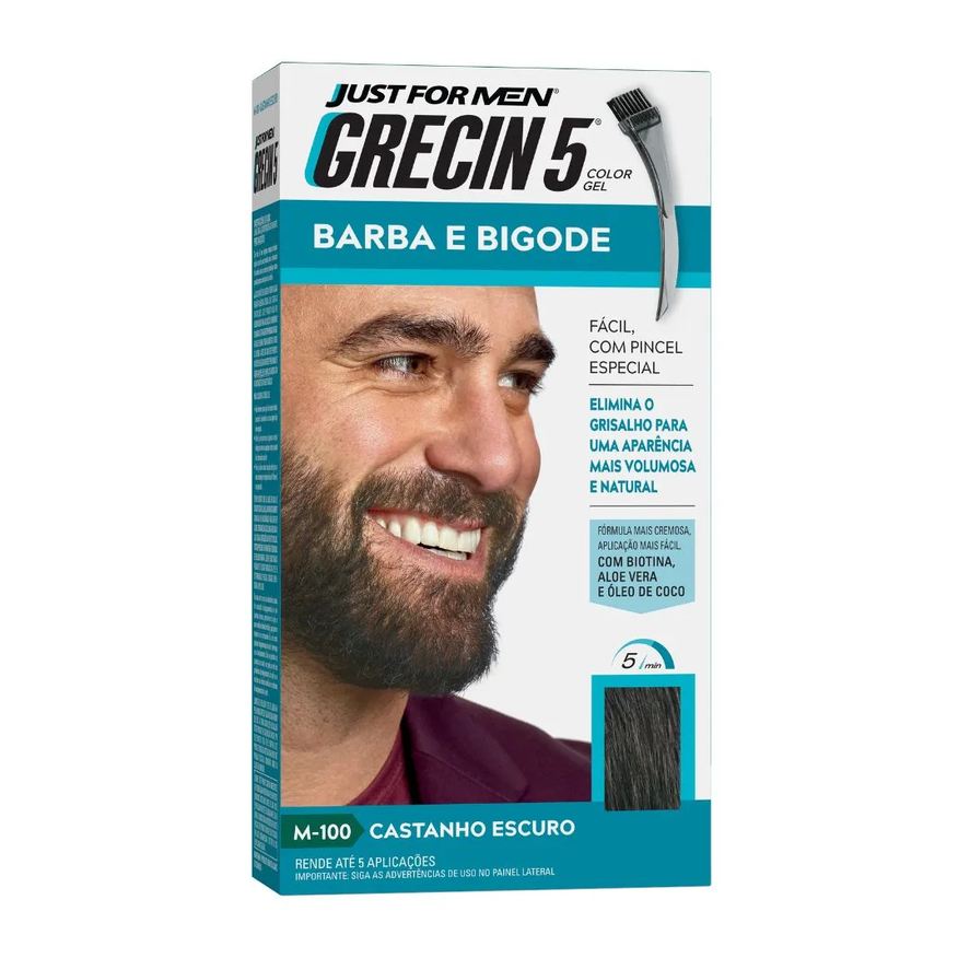 Grecin 5 Color Gel Barba E Bigode Castanho Escuro