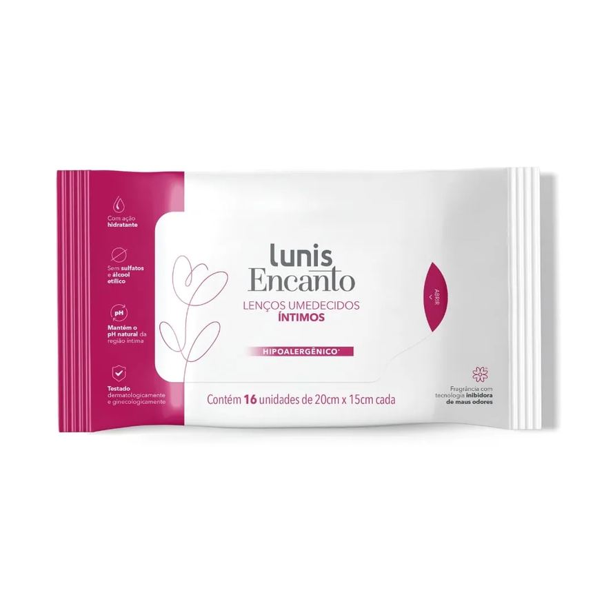 Umedecido Lenço Íntimo Lunis Encanto 16 Unidades