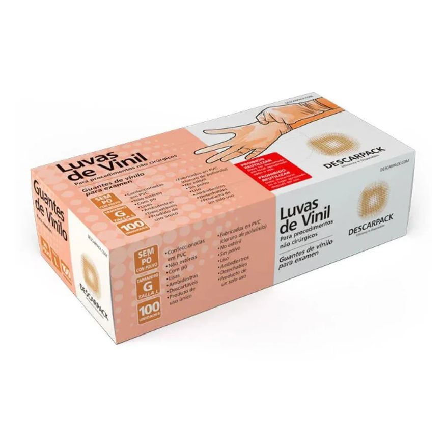 Descarpack Luva Vinil G Com 100 Unidades Sem Talco