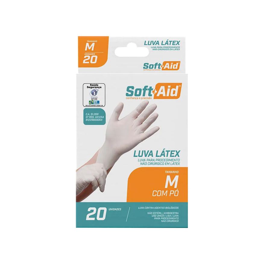 Latex Luva Soft Aid M Com Po 20 Unidades