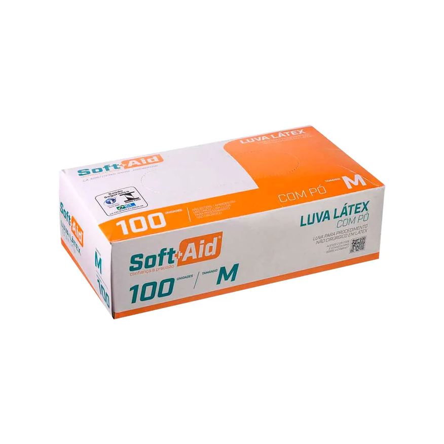 Soft Luva Aid Latex M Com 100 Unidades Com Po