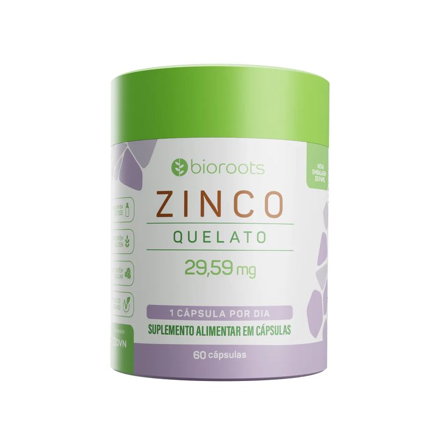 Quelato Zinco 30mg Bioroots 60 cápsulas