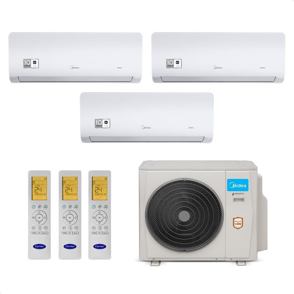 Multi-Split Midea Bi Split — Cond. 27.000 + 2x 9.000 + outras evap. BTUs 220V Quente/Frio Inverter — Selo Procel A