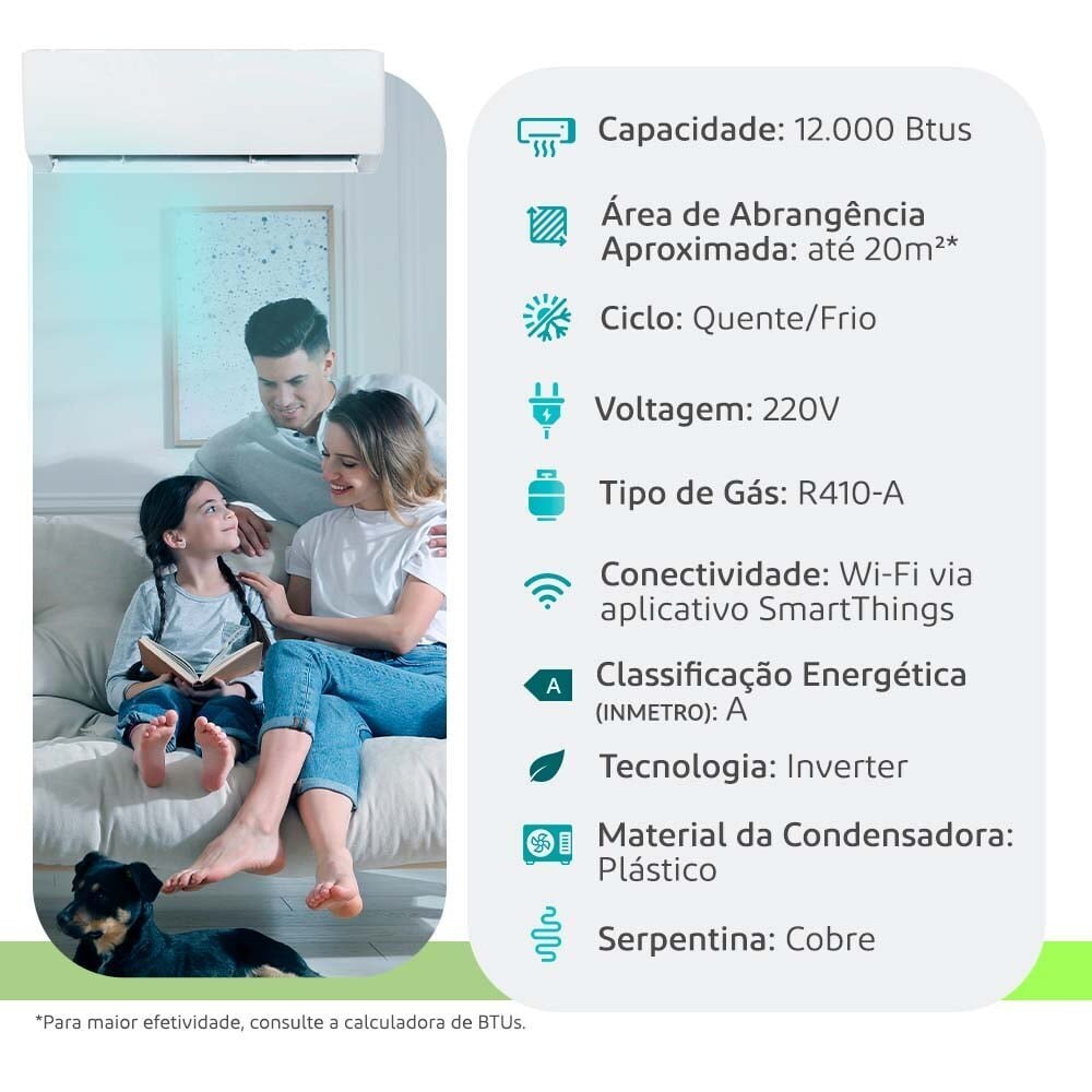 Split Premium Samsung 12.000 BTUs — 220V Quente/Frio Inverter — Selo Procel A - vista 2